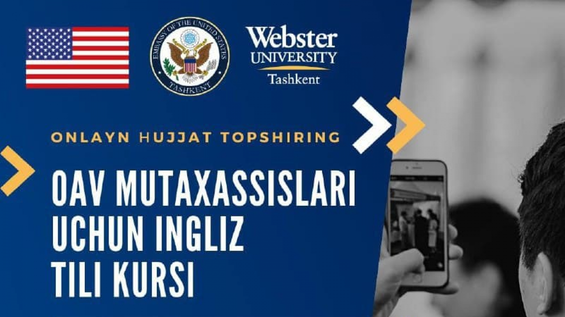 AQSh elchixonasi va Toshkentdagi Vebster universiteti tomonidan tashkil etilgan OAV mutaxassislari uchun bepul Ingliz Tili Kursi 