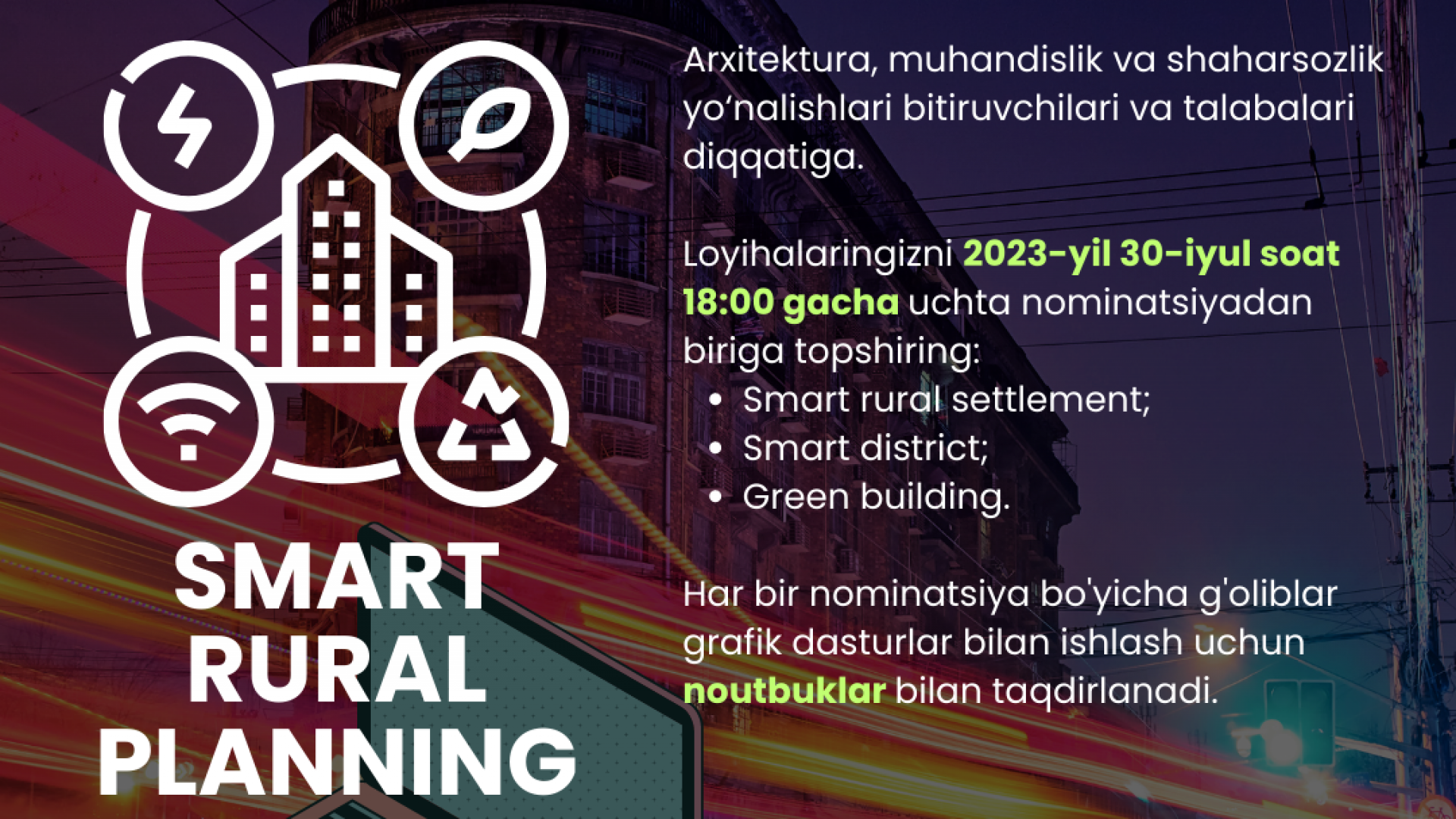 Yosh arxitektor va shaharsozlik mutaxassislari uchun Smart Rural Planning tanlovi