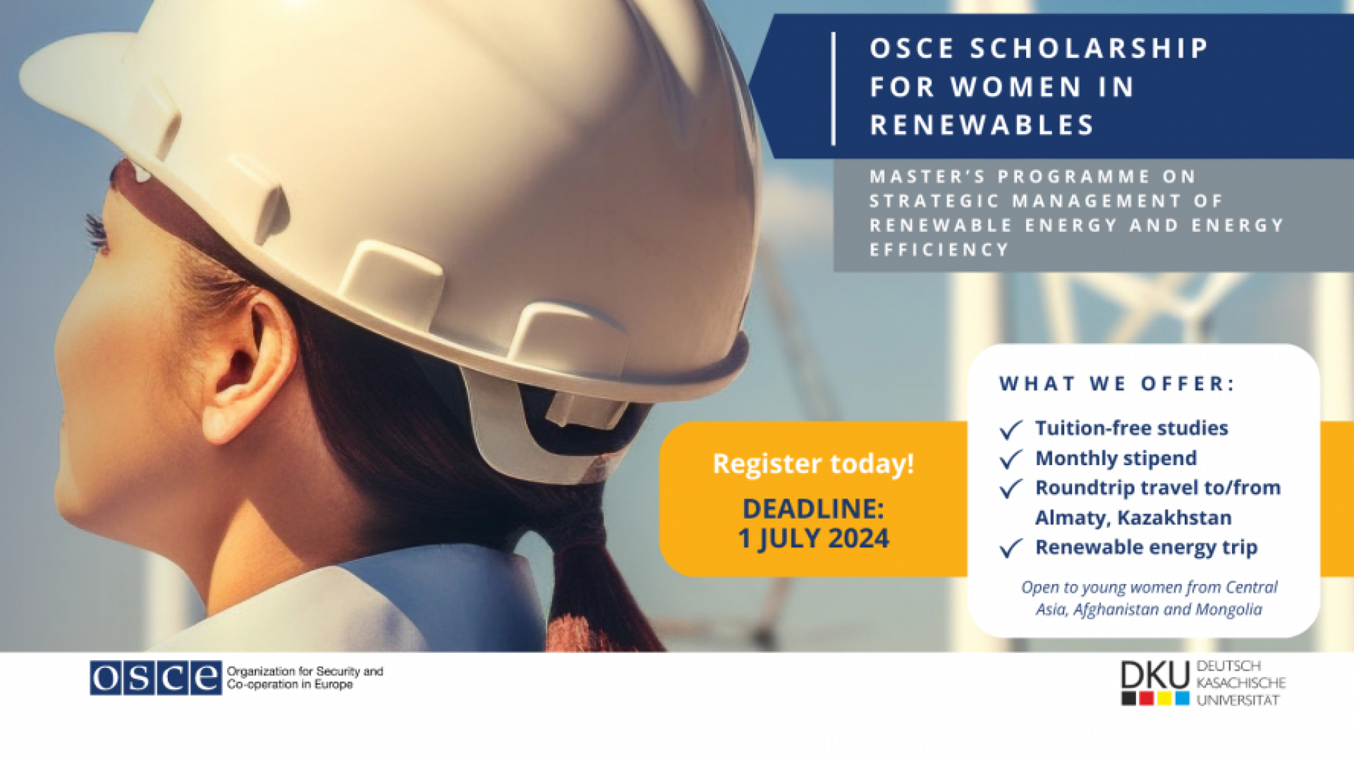 Ayol-qizlar uchun Qozogʻistonda magistraturani toʻliq moliyalashtirilgan holda oʻqish imkoniyati — OSCE Scholarship Programme granti